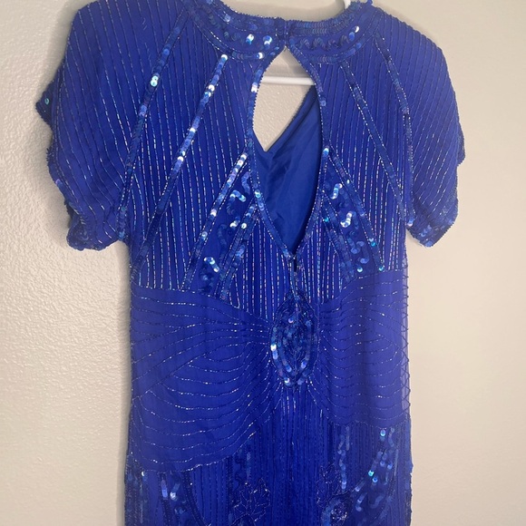 Vintage Jewel Queen 100% Silk Fully Beaded, Sequined Cobalt Blue Elegant Dress S - Picture 10 of 11